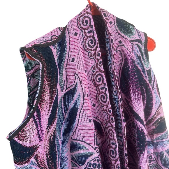 Mexican Style Lagen Look Pink Black Leaf Patterned Vest Calla Lily One Size - Picture 2 of 3